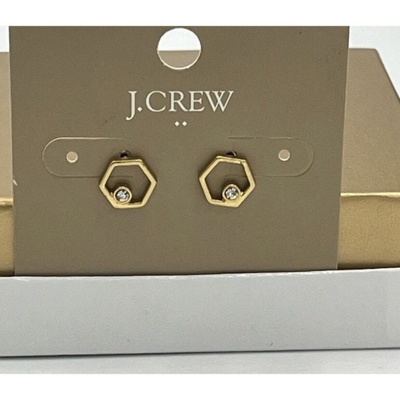 J. Crew Minimal Gold Tone Crystal Hexagon Plain Stud Earrings - Picture 3 of 5